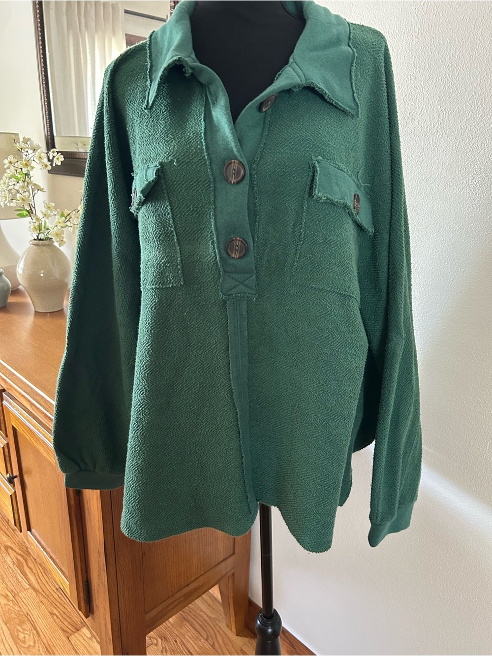BUCKETLIST Dark Green Button-Placket Pullover Shirt